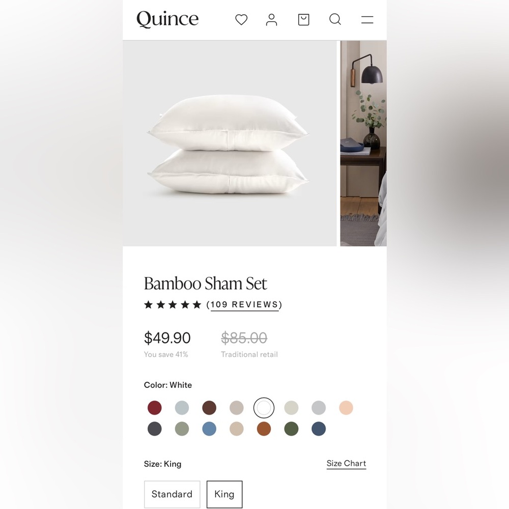 Quince NWT Bamboo King Sham Set - White